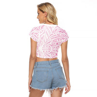 Pink New Zealand Puhoro Maori Tattoo Raglan Cropped T Shirt