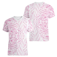 Pink New Zealand Puhoro Maori Tattoo Women V-Neck T-Shirt