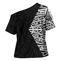Black New Zealand Puhoro Maori Tattoo Cross Shoulder Shirt
