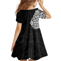 Black New Zealand Puhoro Maori Tattoo Family Matching Off Shoulder Short Dress and Hawaiian Shirt