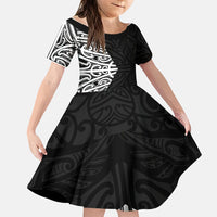 Black New Zealand Puhoro Maori Tattoo Family Matching Short Sleeve Bodycon Dress and Hawaiian Shirt