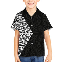 Black New Zealand Puhoro Maori Tattoo Family Matching Short Sleeve Bodycon Dress and Hawaiian Shirt