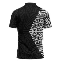 Black New Zealand Puhoro Maori Tattoo Zipper Polo Shirt