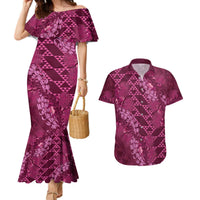 Pink Aloha Hawaii Couples Matching Mermaid Dress and Hawaiian Shirt Hawaiian Kakau Ohia Lehua Lei LT14 Pink - Polynesian Pride
