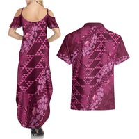 Pink Aloha Hawaii Couples Matching Summer Maxi Dress and Hawaiian Shirt Hawaiian Kakau Ohia Lehua Lei LT14 - Polynesian Pride