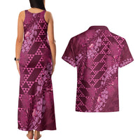 Pink Aloha Hawaii Couples Matching Tank Maxi Dress and Hawaiian Shirt Hawaiian Kakau Ohia Lehua Lei LT14 - Polynesian Pride