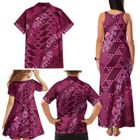 Pink Aloha Hawaii Family Matching Tank Maxi Dress and Hawaiian Shirt Hawaiian Kakau Ohia Lehua Lei LT14 - Polynesian Pride