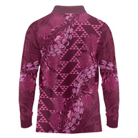 Pink Aloha Hawaii Long Sleeve Polo Shirt Hawaiian Kakau Ohia Lehua Lei LT14 - Polynesian Pride