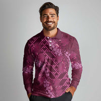 Pink Aloha Hawaii Long Sleeve Polo Shirt Hawaiian Kakau Ohia Lehua Lei LT14 - Polynesian Pride