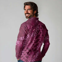 Pink Aloha Hawaii Long Sleeve Polo Shirt Hawaiian Kakau Ohia Lehua Lei LT14 - Polynesian Pride