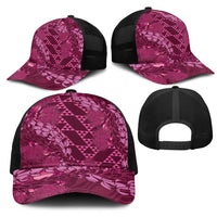 Pink Aloha Hawaii Mesh Trucker Cap Hawaiian Kakau Ohia Lehua Lei - Polynesian Pride