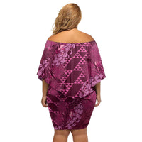 Pink Aloha Hawaii Off Shoulder Short Dress Hawaiian Kakau Ohia Lehua Lei LT14 - Polynesian Pride