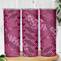 Pink Aloha Hawaii Skinny Tumbler Hawaiian Kakau Ohia Lehua Lei LT14 - Polynesian Pride