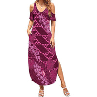 Pink Aloha Hawaii Summer Maxi Dress Hawaiian Kakau Ohia Lehua Lei LT14 Women Pink - Polynesian Pride