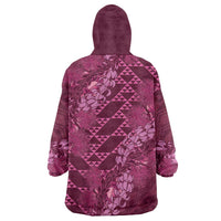 Pink Aloha Hawaii Wearable Blanket Hoodie Hawaiian Kakau Ohia Lehua Lei LT14 - Polynesian Pride