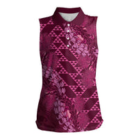 Pink Aloha Hawaii Women Sleeveless Polo Shirt Hawaiian Kakau Ohia Lehua Lei LT14 Female Pink - Polynesian Pride