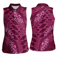 Pink Aloha Hawaii Women Sleeveless Polo Shirt Hawaiian Kakau Ohia Lehua Lei LT14 - Polynesian Pride