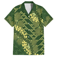 Green Aloha Hawaii Family Matching Off The Shoulder Long Sleeve Dress and Hawaiian Shirt Hawaiian Kakau Ohia Lehua Lei LT14 Dad's Shirt - Short Sleeve Green - Polynesian Pride