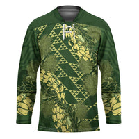Green Aloha Hawaii Hockey Jersey Hawaiian Kakau Ohia Lehua Lei LT14 Unisex Green - Polynesian Pride
