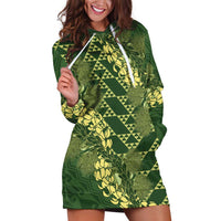 Green Aloha Hawaii Hoodie Dress Hawaiian Kakau Ohia Lehua Lei LT14 Green - Polynesian Pride