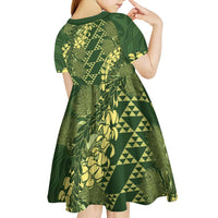 Green Aloha Hawaii Kid Short Sleeve Dress Hawaiian Kakau Ohia Lehua Lei LT14 - Polynesian Pride