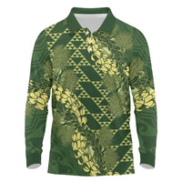 Green Aloha Hawaii Long Sleeve Polo Shirt Hawaiian Kakau Ohia Lehua Lei LT14 Green - Polynesian Pride