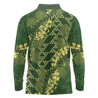 Green Aloha Hawaii Long Sleeve Polo Shirt Hawaiian Kakau Ohia Lehua Lei LT14 - Polynesian Pride