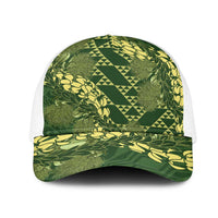 Green Aloha Hawaii Mesh Trucker Cap Hawaiian Kakau Ohia Lehua Lei - Polynesian Pride