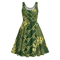 Green Aloha Hawaii Midi Dress Hawaiian Kakau Ohia Lehua Lei LT14 Green - Polynesian Pride