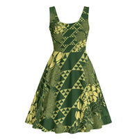 Green Aloha Hawaii Midi Dress Hawaiian Kakau Ohia Lehua Lei LT14 - Polynesian Pride