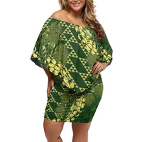 Green Aloha Hawaii Off Shoulder Short Dress Hawaiian Kakau Ohia Lehua Lei LT14 Women Green - Polynesian Pride