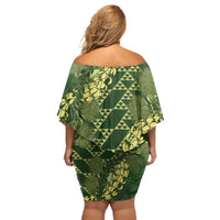 Green Aloha Hawaii Off Shoulder Short Dress Hawaiian Kakau Ohia Lehua Lei LT14 - Polynesian Pride