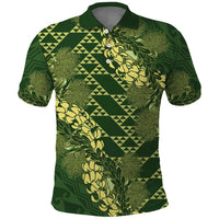 Green Aloha Hawaii Polo Shirt Hawaiian Kakau Ohia Lehua Lei LT14 Green - Polynesian Pride