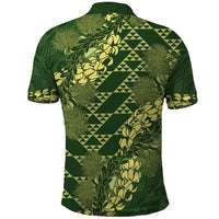 Green Aloha Hawaii Polo Shirt Hawaiian Kakau Ohia Lehua Lei LT14 - Polynesian Pride