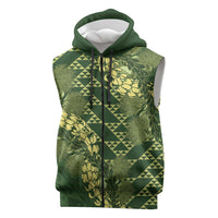 Green Aloha Hawaii Sleeveless Zip Hoodie Hawaiian Kakau Ohia Lehua Lei LT14 Green - Polynesian Pride