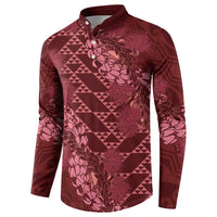 Maroon Aloha Hawaii Button Sweatshirt Hawaiian Kakau Ohia Lehua Lei LT14 - Polynesian Pride