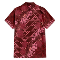 Maroon Aloha Hawaii Family Matching Off The Shoulder Long Sleeve Dress and Hawaiian Shirt Hawaiian Kakau Ohia Lehua Lei LT14 - Polynesian Pride