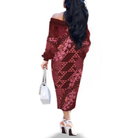 Maroon Aloha Hawaii Family Matching Off The Shoulder Long Sleeve Dress and Hawaiian Shirt Hawaiian Kakau Ohia Lehua Lei LT14 - Polynesian Pride