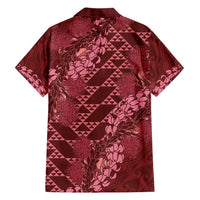 Maroon Aloha Hawaii Family Matching Short Sleeve Bodycon Dress and Hawaiian Shirt Hawaiian Kakau Ohia Lehua Lei LT14 - Polynesian Pride