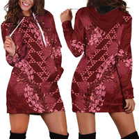 Maroon Aloha Hawaii Hoodie Dress Hawaiian Kakau Ohia Lehua Lei LT14 - Polynesian Pride