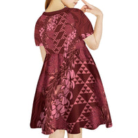 Maroon Aloha Hawaii Kid Short Sleeve Dress Hawaiian Kakau Ohia Lehua Lei LT14 - Polynesian Pride