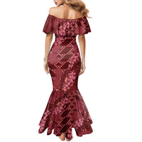 Maroon Aloha Hawaii Mermaid Dress Hawaiian Kakau Ohia Lehua Lei LT14 - Polynesian Pride