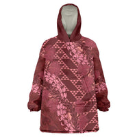 Maroon Aloha Hawaii Wearable Blanket Hoodie Hawaiian Kakau Ohia Lehua Lei LT14 One Size Maroon - Polynesian Pride