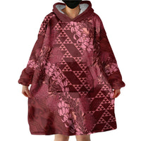 Maroon Aloha Hawaii Wearable Blanket Hoodie Hawaiian Kakau Ohia Lehua Lei LT14 - Polynesian Pride