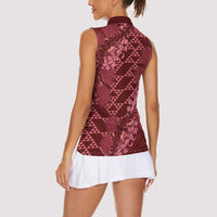 Maroon Aloha Hawaii Women Sleeveless Polo Shirt Hawaiian Kakau Ohia Lehua Lei LT14 - Polynesian Pride