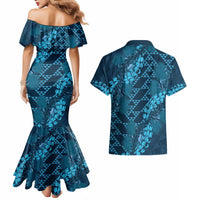 Naval Night Aloha Hawaii Couples Matching Mermaid Dress and Hawaiian Shirt Hawaiian Kakau Ohia Lehua Lei LT14 - Polynesian Pride
