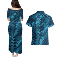 Naval Night Aloha Hawaii Couples Matching Puletasi and Hawaiian Shirt Hawaiian Kakau Ohia Lehua Lei LT14 - Polynesian Pride
