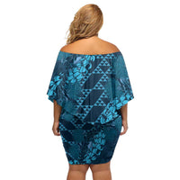 Naval Night Aloha Hawaii Family Matching Off Shoulder Short Dress and Hawaiian Shirt Hawaiian Kakau Ohia Lehua Lei LT14 - Polynesian Pride