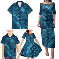 Naval Night Aloha Hawaii Family Matching Puletasi and Hawaiian Shirt Hawaiian Kakau Ohia Lehua Lei LT14 - Polynesian Pride
