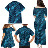 Naval Night Aloha Hawaii Family Matching Puletasi and Hawaiian Shirt Hawaiian Kakau Ohia Lehua Lei LT14 - Polynesian Pride